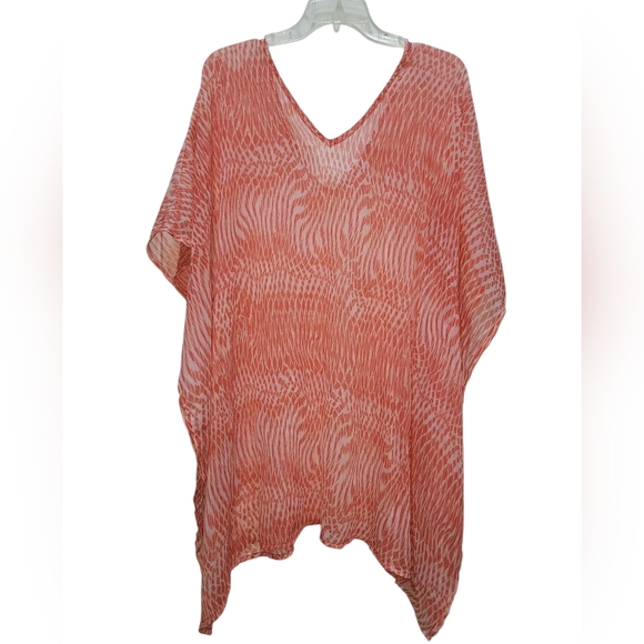 XL ECHO Coral and White Sheer Animal Print Kaftan Cover-Up Kimono - Picture 3 of 5